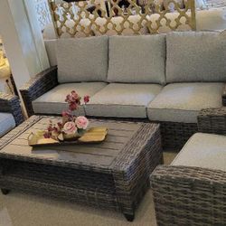 Outdoor Patio Sofa, 2 Chairs,  &  Coffee Table In Grey