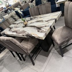 7pc Dining Set ✨ Faux Marble 