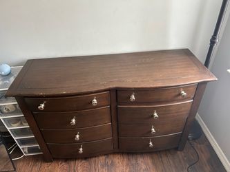 Brown Wooden Dresser + Mirror — $350 FIRM