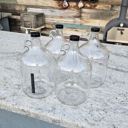 (4) 1-Gallon Glass Jugs / Growlers with Caps - Santee
