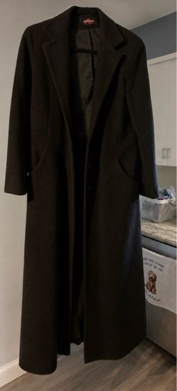 Alorna 100% Wool Full-Length Black Coat – Made in USA size Medium