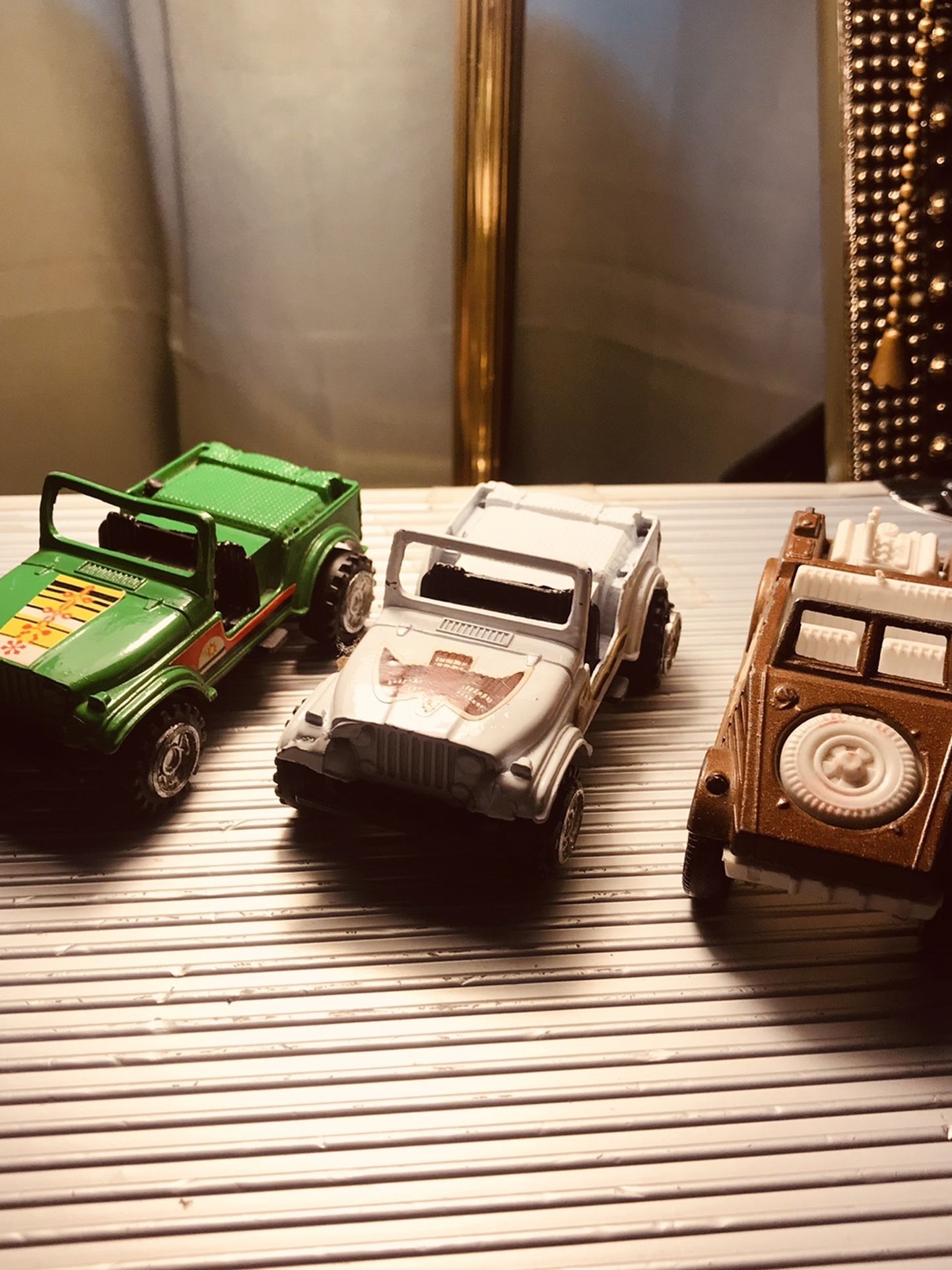 (3) Die Cast Jeeps, The Green And White Hong Kong And Brown Is Tootsietoy