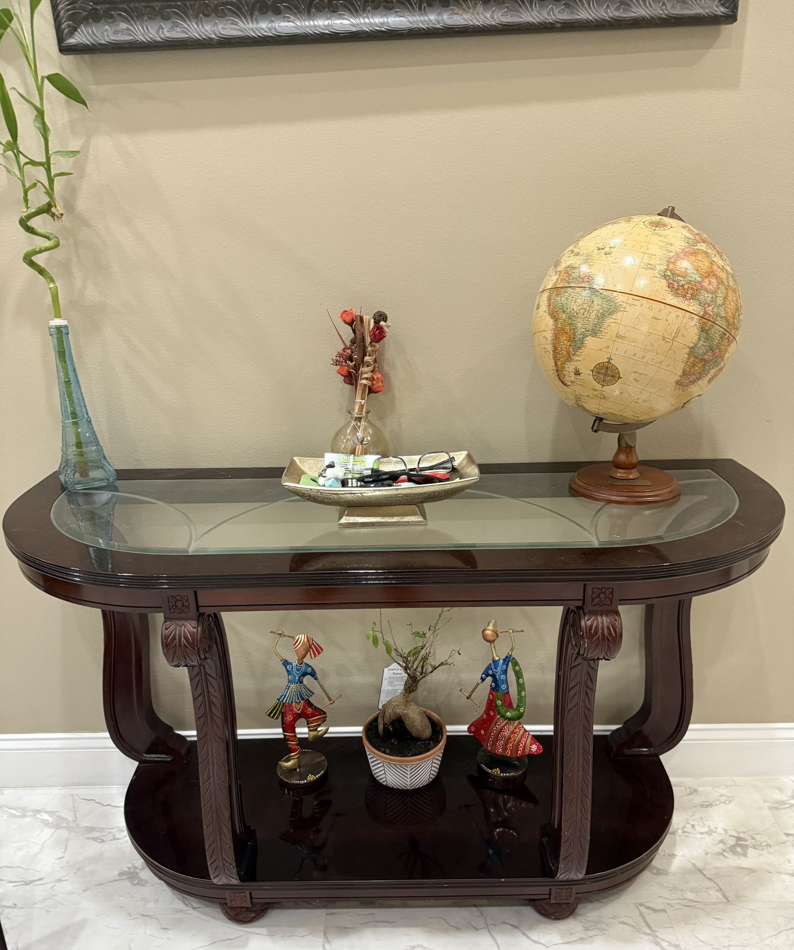 Glass top Wooden Console Table