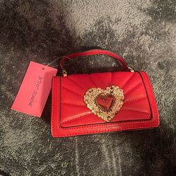 Betsey Johnson Faux Leather Bag with sequin Heart on the chain