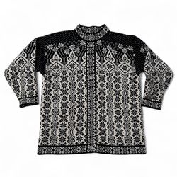 RARE Dale of Norway Cardigan Sweater Wool Black White Silver Buttons Fair Isle L   This rare and beautiful cardigan sweater from Dale of Norway is a m