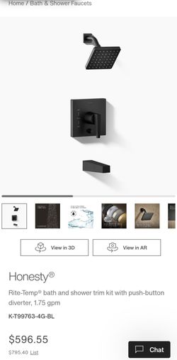 KOHLER Honesty Shower and Bath Trim Kit Matte Black NIB