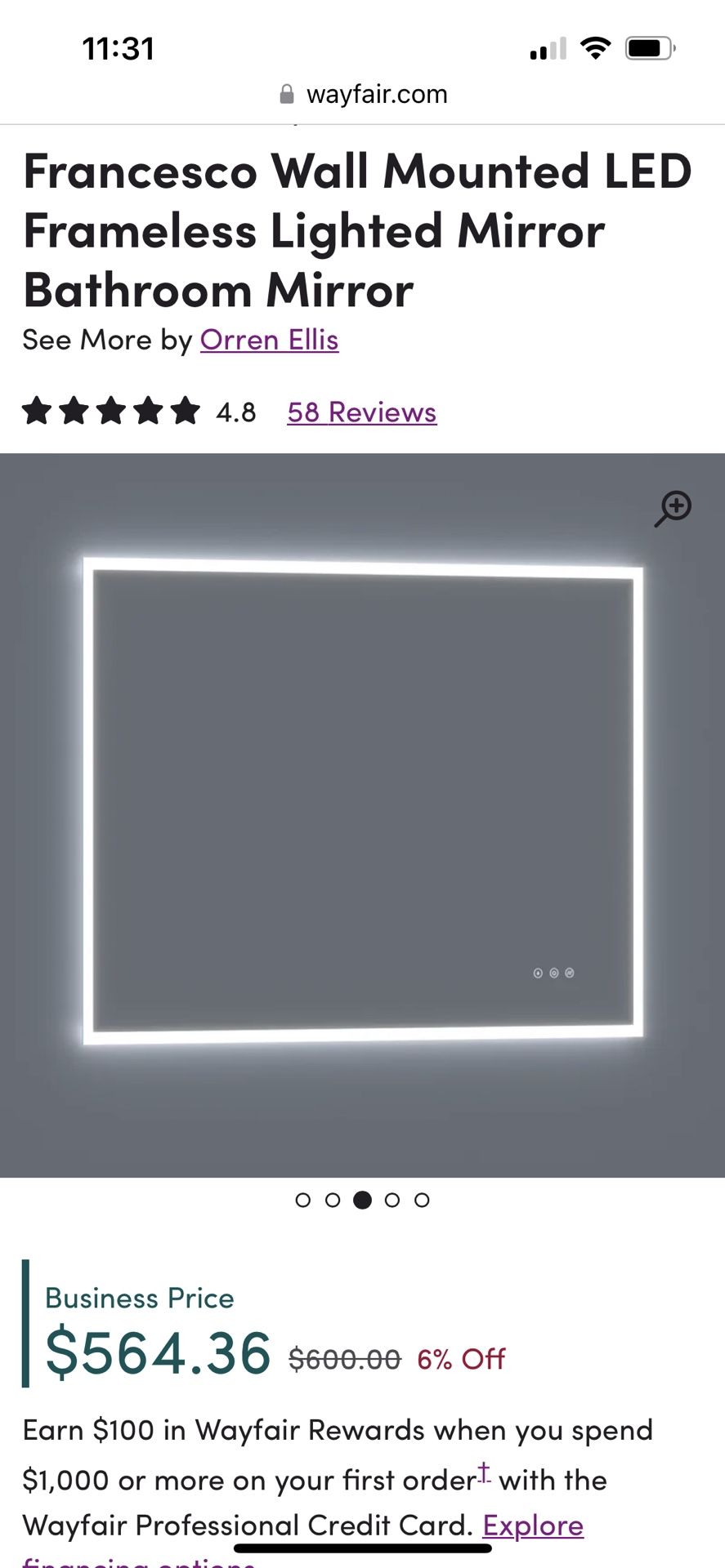 24x36 LED mirror by Orrin Ellis