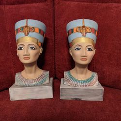 TWO NEFERTITI  HAND PAINTED EGYPTIAN STATUES 