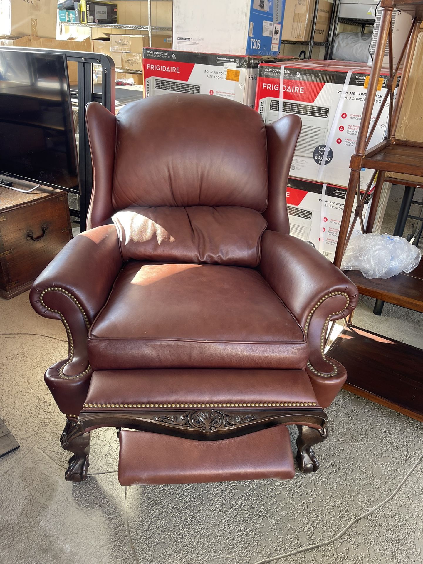 hancock & moore brown leather wingback lounge chair