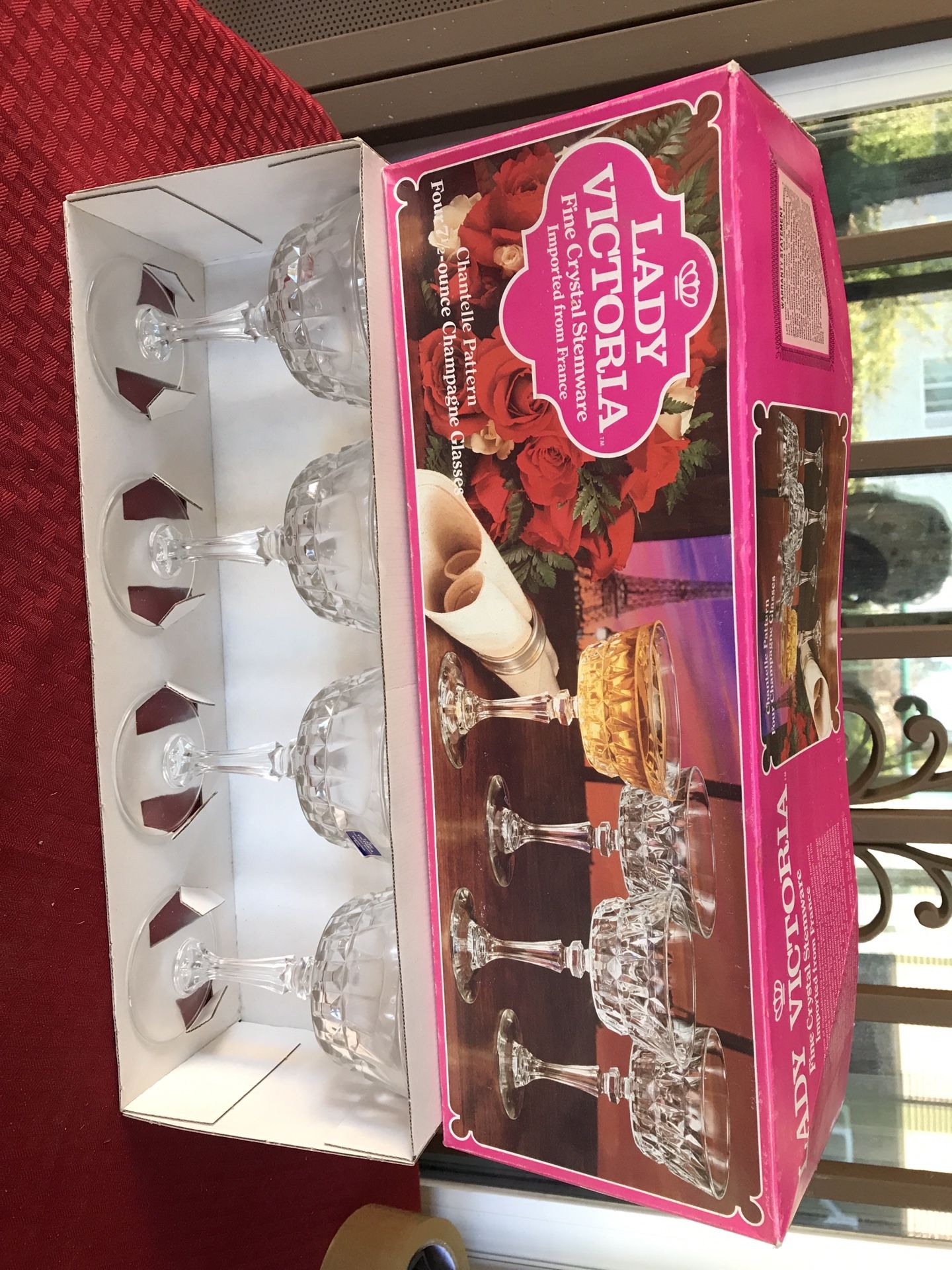 New - Vintage Set of 4 Lady Victoria Fine Crystal Stemware Chantelle Champagne