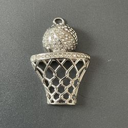 Solid Sterling Silver Basketball Pendant 