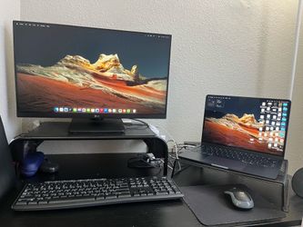 Office Setup - Monitor with Stand, Table and Chair