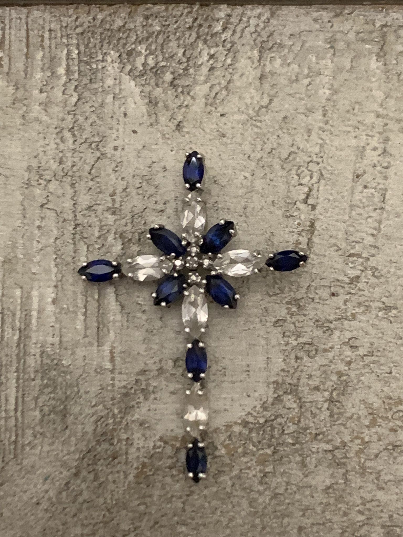 10K White Gold Sapphire Cross Necklace Pendant