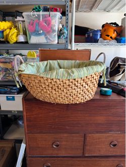 Large Wicker Storage Basket with Removable Fabric Liner & Handles