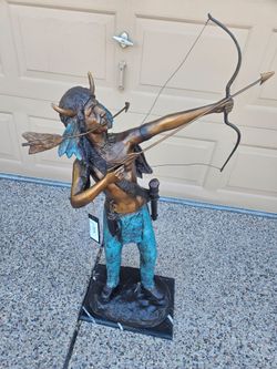 Bronze Indian With bow and arrow on marble base