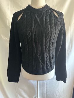 Black Cable Knit Cold Shoulder Sweater
