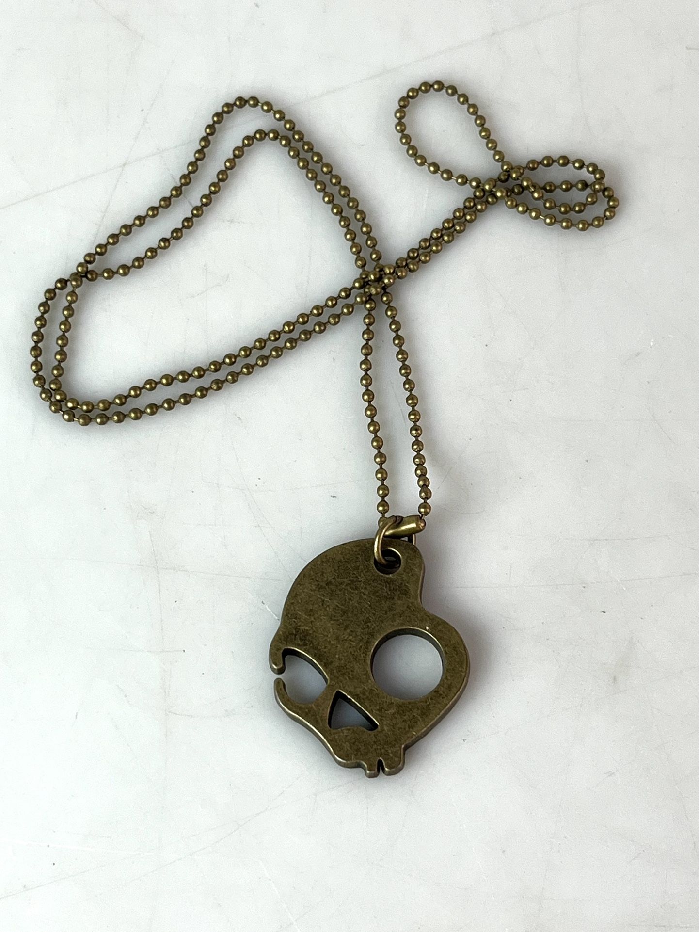 Skullcandy Skull Bronze Logo Tag Pendant Necklace Chain