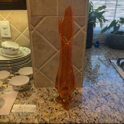 vintage Viking Glass "Persimmon" swung glass vase, three toed