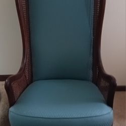 1970's Ethan Allen Hollywood Regency Caned Wingback Chair