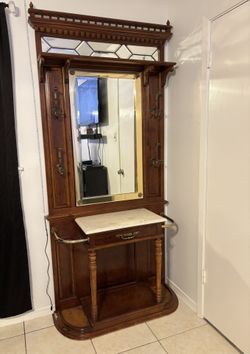 Vintage Antique Mirrored Hall Tree