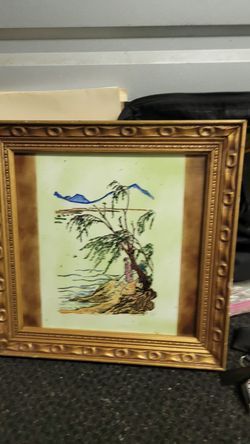 Vintage Painting On Ceramic Tile. 