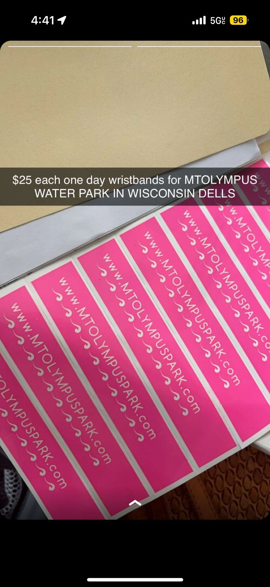 MtOlympus Water Park Wristbands