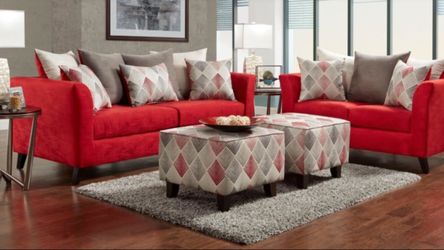 NEW Red sofa and love seat Comes with pillows