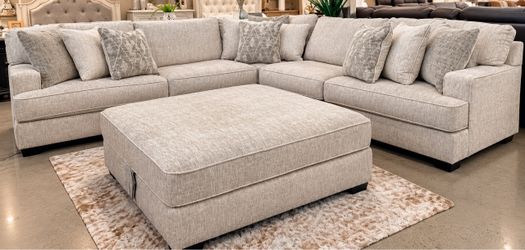 Light Gray Sectional Sofa with Ottoman