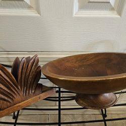 Wood Bowl And Napkin Holder 