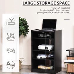 Black Glass Media Cabinet – Modern, Fully Assembled, Adjustable Shelves 