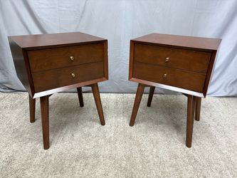 CROSLEY Landon Brown MCM Style Closed Nightstand (Set of 2)