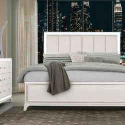 Cassie Illuminating 4-Piece Glam King Bedroom Set(King Bed, Nightstand, Dresser and Mirror)