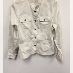Jones New York Signature PETITE Womens Off White Jean Button Jacket Sz PL