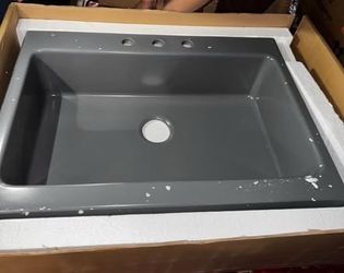 SINKOLOGY Josephine 34 in. 3-Hole Quick-Fit Farmhouse Apron Front Drop-in Single Bowl Matte Gray Fir