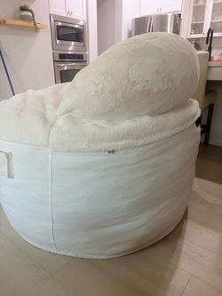 Large White Bean Bag Chair with Pillow