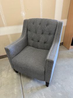 Gray Tufted Accent Chair with Nailhead Trim