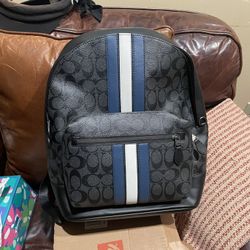 New Coach Backpack (Blue and White Stripe) 