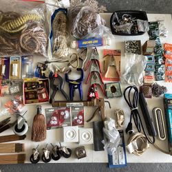 Batch of Household Workshop Home Repair/Improvement Items Caulking Gun,Surge Protectors,Doorbells,Clamps,Nuts/Screws,Hinges,Wheels etc.