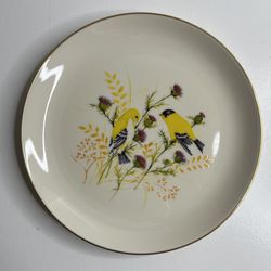 Vintage Pickard China Hand Decorated Plate with Goldfinches Gold Rim