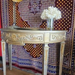 Maitland Smith Louis XVI Style Carved Silver Gilt Demilune Console Table