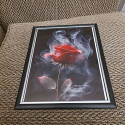 SMOKING ROSE FRAMED CANVAS PRINT.  12" X 8".   NEW.   PICKUP ONLY.