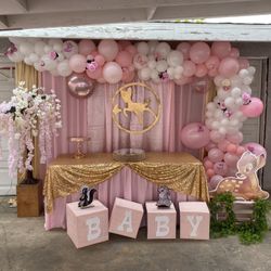 Backdrop——tablecloth——draping——balloongarland——resinchair——-