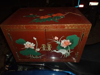 Vintage Asian Solid Wood Hand Painted Laquer  Cabinet