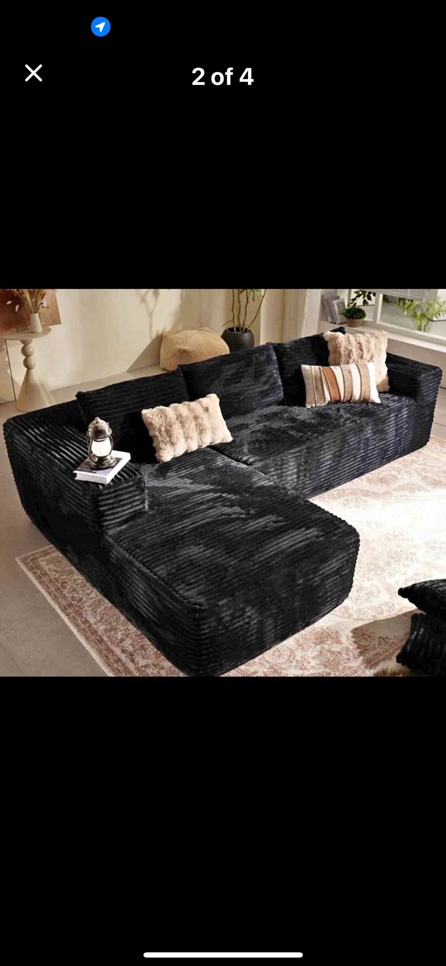 Black Corduroy Sectionals In Stock