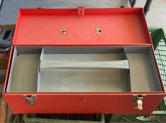 Red Metal Toolbox with Tray