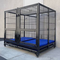 (New in box) $280 X-Large 49” Heavy-Duty Folding Dog Cage 49x38x43” Two-Door Crate Kennel w/ Divider