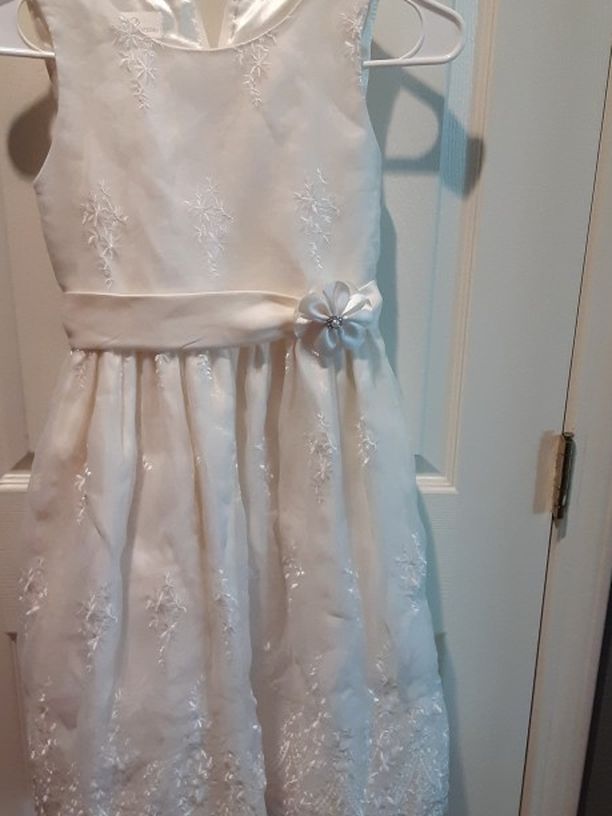 White Creme Dress With Flower Pattern