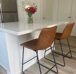 Light Brown Liekele Upholstered 24" Seat Height Modern Dining Stools (Set of 2)