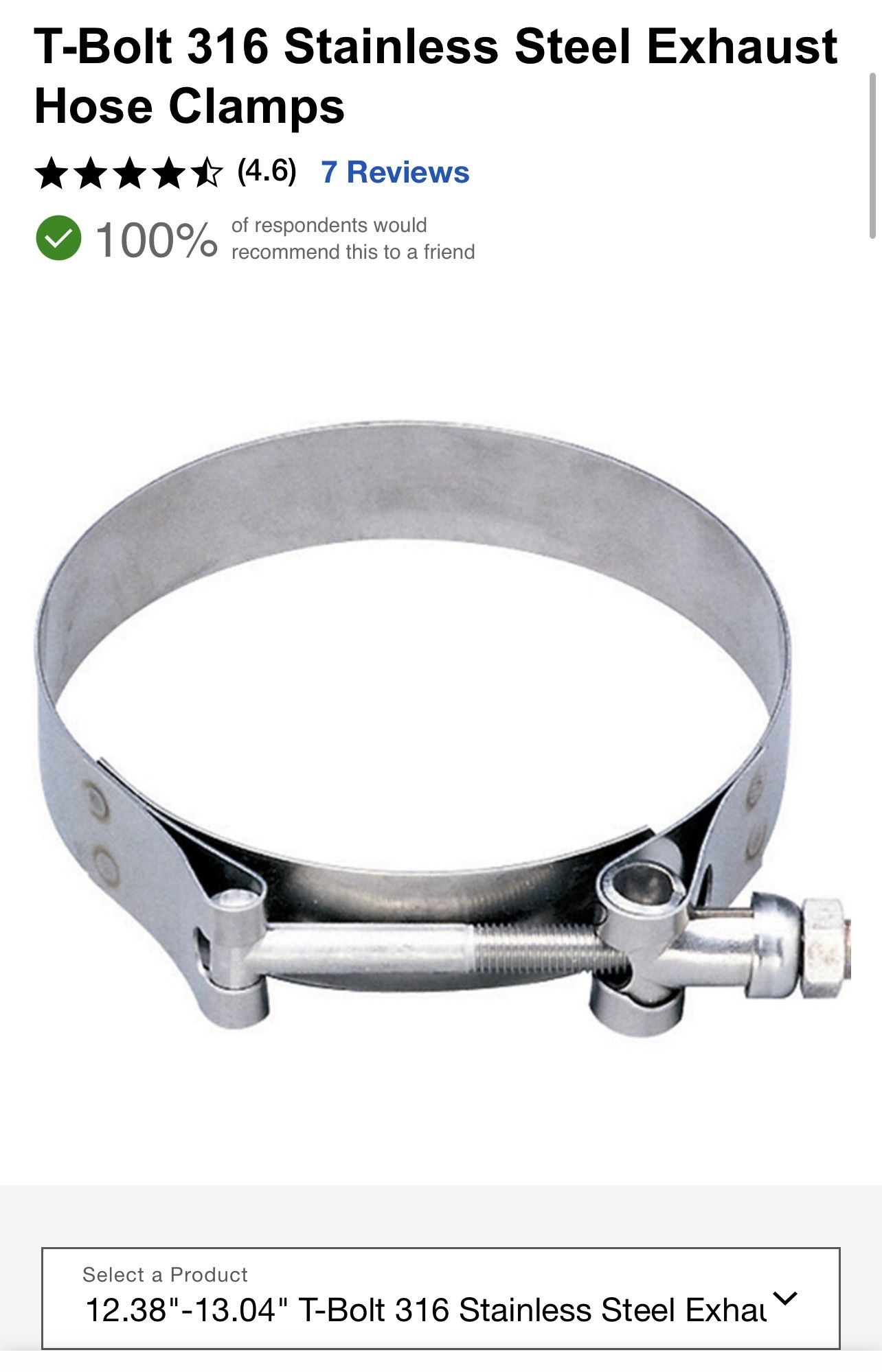 T-Bolt 316 Stainless Steel Exhaust Hose Clamps