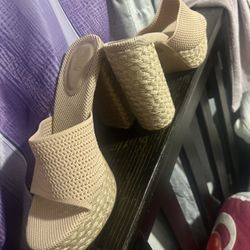 Beige Size 8 Chunky Wedge Heel